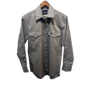 Vintage Wrangler Gray Pearl Snap Work Shirt Heavy Canvas USA Mens Medium NWOT